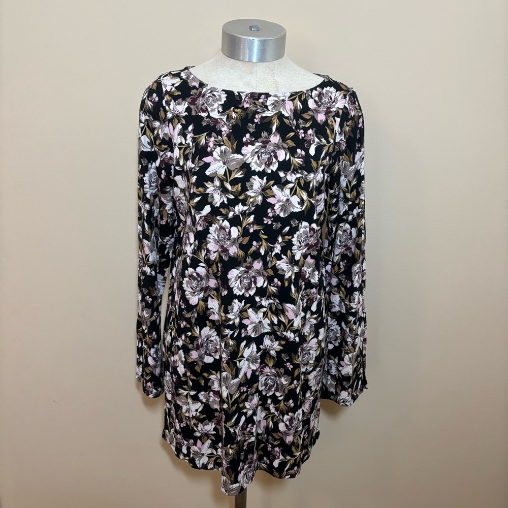 J. Jill luxe supima cotton blend split long sleeve tunic top blouse floral